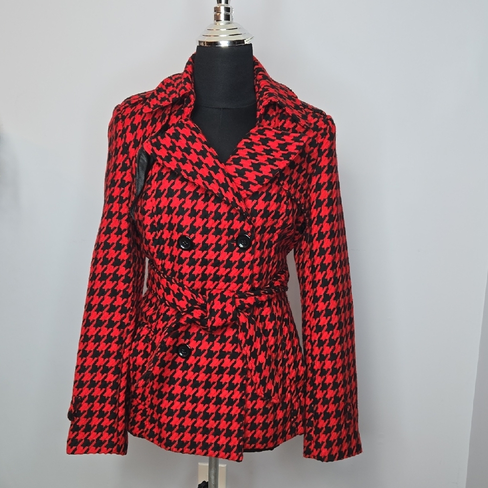 Forever 21 Red and Black Checkered Pea Coat